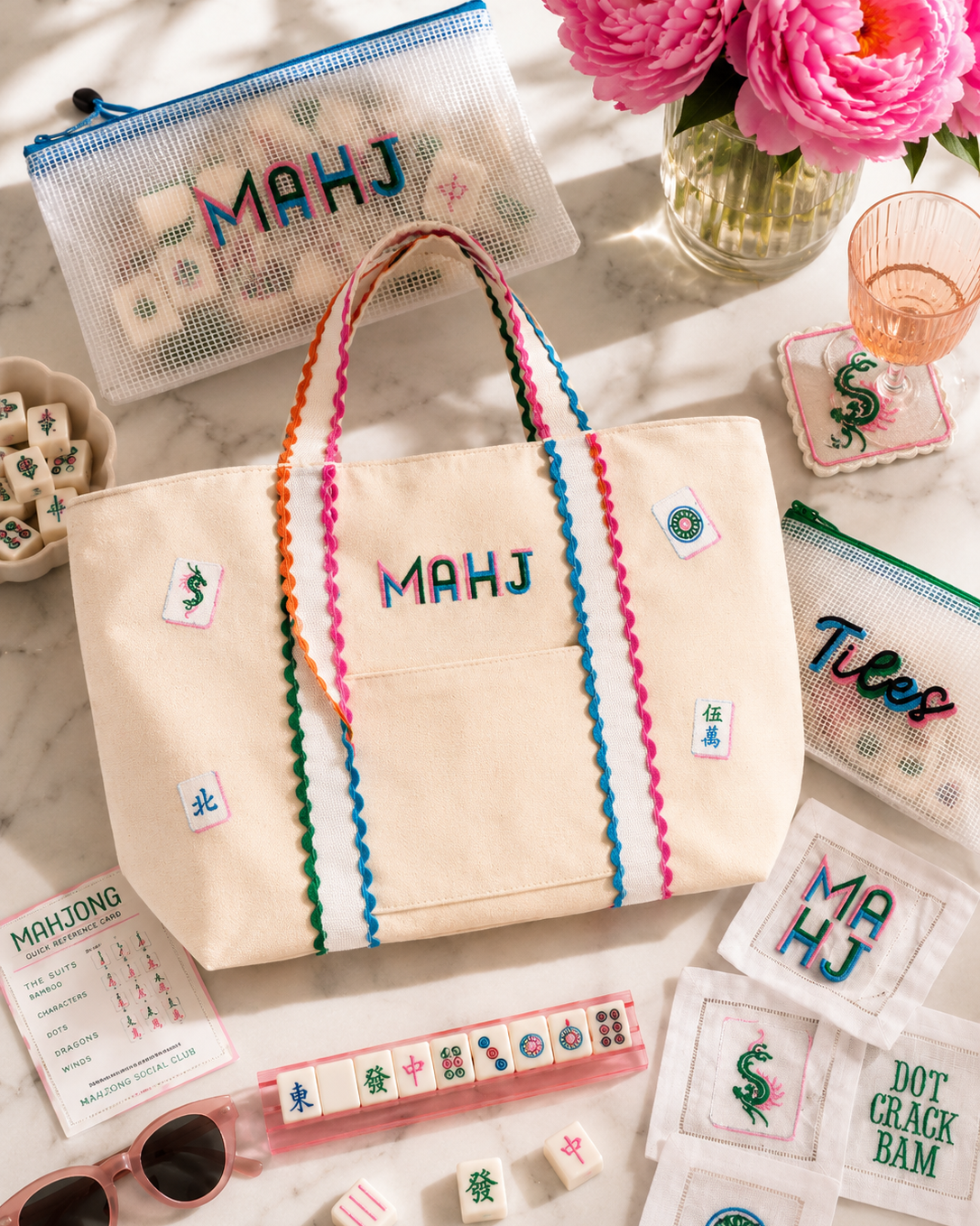 The MAHJ Tote - Embroidered Mahjong Tote