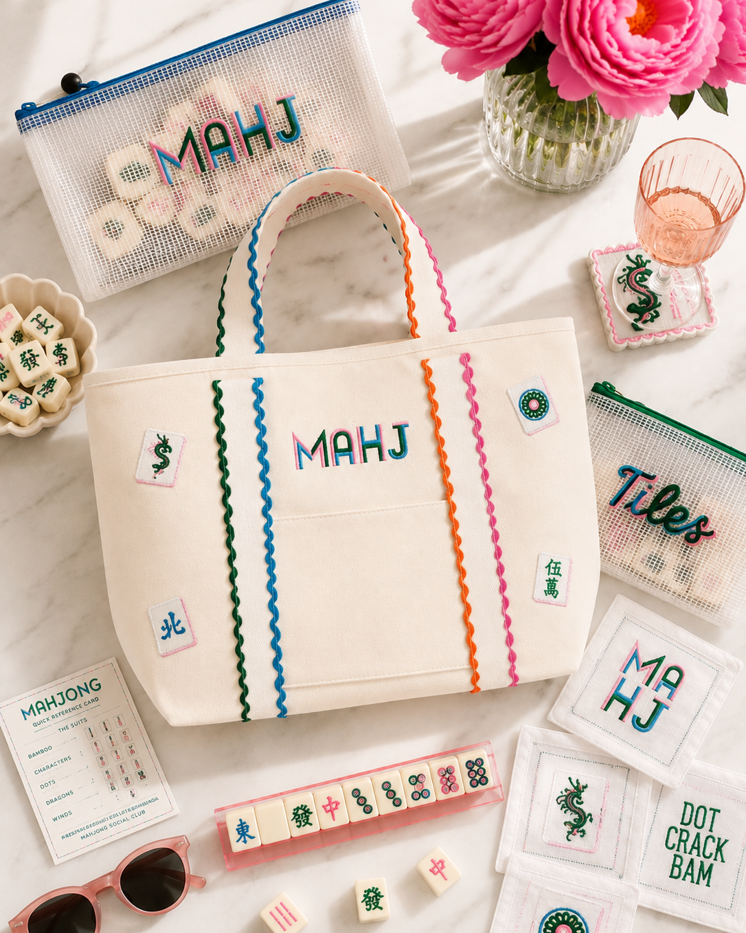 The MAHJ Tote - Embroidered Mahjong Tote